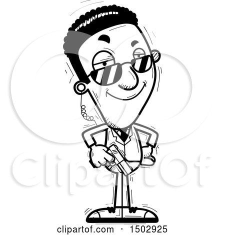 Clipart of a Black and White Confident African American Male Secret Service Agent - Royalty Free Vector Illustration by Cory Thoman