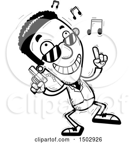 Clipart of a Black and White Dancing African American Male Secret Service Agent - Royalty Free Vector Illustration by Cory Thoman