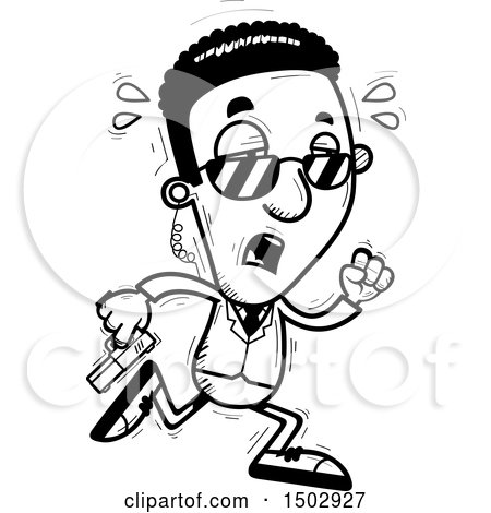 Clipart of a Black and White Tired Running African American Male Secret Service Agent - Royalty Free Vector Illustration by Cory Thoman