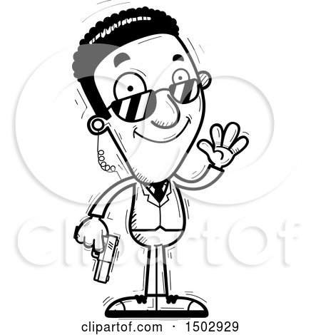 Clipart of a Black and White Waving African American Male Secret Service Agent - Royalty Free Vector Illustration by Cory Thoman