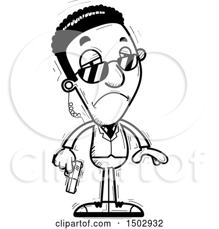 Clipart of a Black and White Sad African American Male Secret Service Agent - Royalty Free Vector Illustration by Cory Thoman