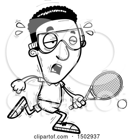Clipart of a Black and White Tired African American Man Racquetball Player - Royalty Free Vector Illustration by Cory Thoman