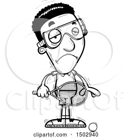 Clipart of a Black and White Sad African American Man Racquetball Player - Royalty Free Vector Illustration by Cory Thoman