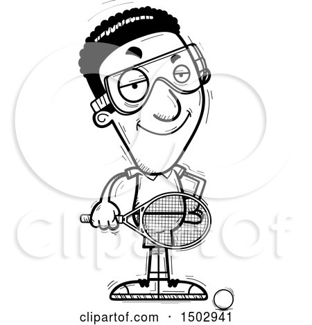 Clipart of a Black and White Confident African American Man Racquetball Player - Royalty Free Vector Illustration by Cory Thoman