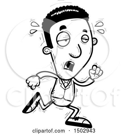Clipart of a Black and White Tired Running African American Business Man - Royalty Free Vector Illustration by Cory Thoman