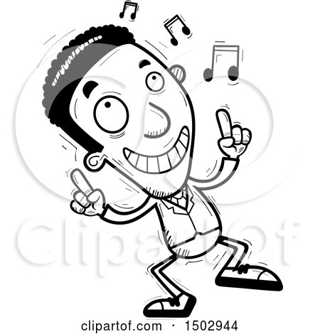 Clipart of a Black and White Dancing African American Business Man - Royalty Free Vector Illustration by Cory Thoman