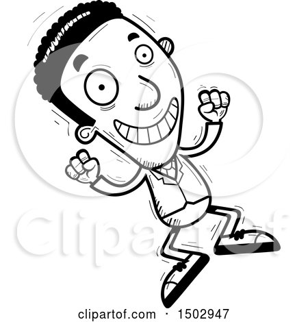 Clipart of a Black and White Jumping African American Business Man - Royalty Free Vector Illustration by Cory Thoman