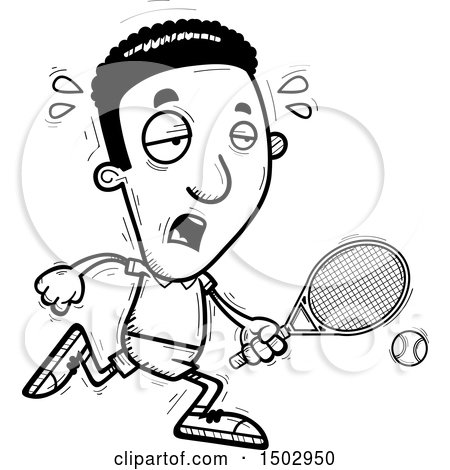 Clipart of a Black and White Tired African American Male Tennis Player - Royalty Free Vector Illustration by Cory Thoman