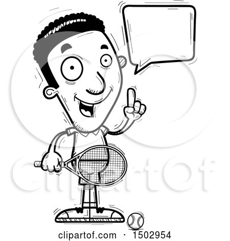 Clipart of a Black and White Talking African American Male Tennis Player - Royalty Free Vector Illustration by Cory Thoman