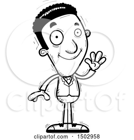 Clipart of a Black and White Waving African American Business Man - Royalty Free Vector Illustration by Cory Thoman