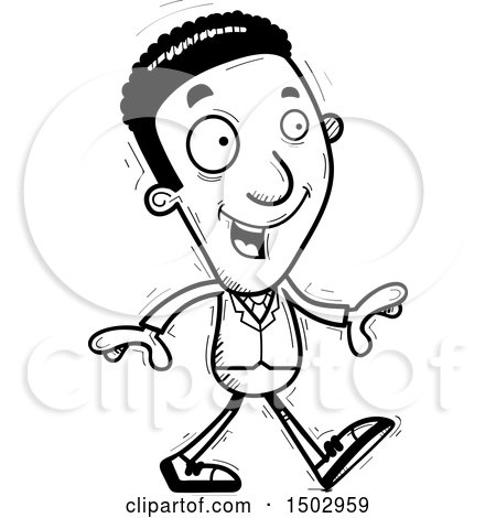 Clipart of a Black and White Walking African American Business Man - Royalty Free Vector Illustration by Cory Thoman