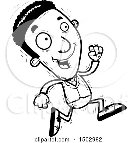 Clipart of a Black and White Running African American Business Man - Royalty Free Vector Illustration by Cory Thoman