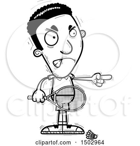 Clipart of an Angry Pointing African American Man Badminton Player - Royalty Free Vector Illustration by Cory Thoman