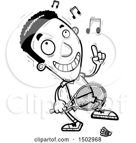Clipart of a Black and White Dancing African American Man Badminton Player - Royalty Free Vector Illustration by Cory Thoman