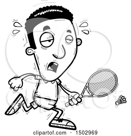 Clipart of a Black and White Tired African American Man Badminton Player - Royalty Free Vector Illustration by Cory Thoman