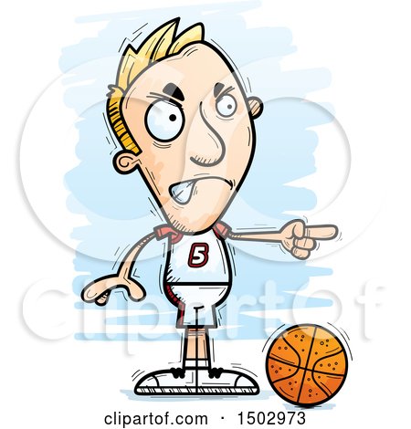 Clipart of a Mad Pointing White Male Basketball Player - Royalty Free Vector Illustration by Cory Thoman