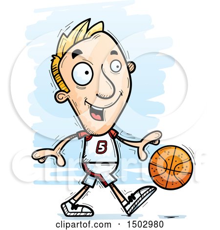 Clipart of a Dribbling White Male Basketball Player - Royalty Free Vector Illustration by Cory Thoman