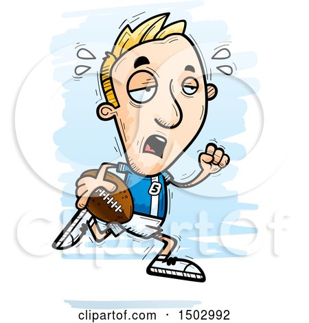 Clipart of a Tired Running White Male Football Player - Royalty Free Vector Illustration by Cory Thoman
