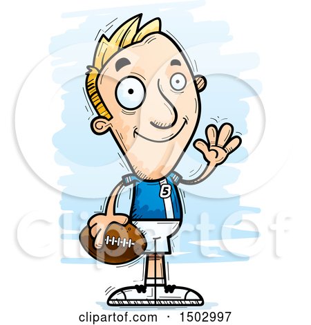 Clipart of a Waving White Male Football Player - Royalty Free Vector Illustration by Cory Thoman