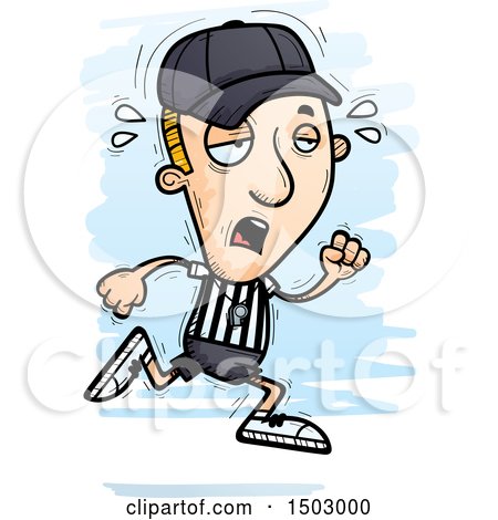 Clipart of a Tired Running White Male Referee - Royalty Free Vector Illustration by Cory Thoman