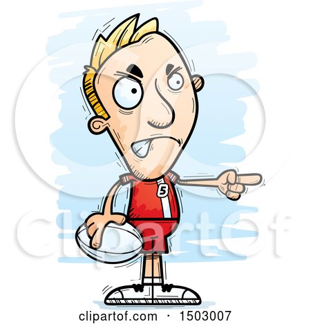 Clipart of a Mad Pointing White Male Rugby Player - Royalty Free Vector Illustration by Cory Thoman