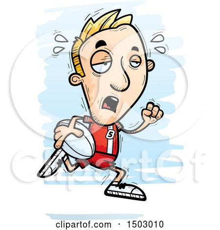 Clipart of a Tired Running White Male Rugby Player - Royalty Free Vector Illustration by Cory Thoman