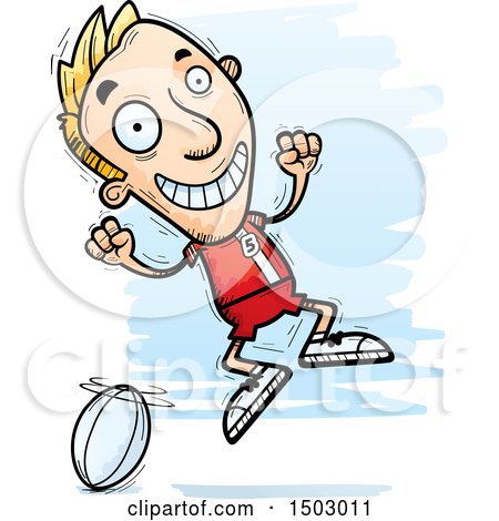 Clipart of a Jumping White Male Rugby Player - Royalty Free Vector Illustration by Cory Thoman