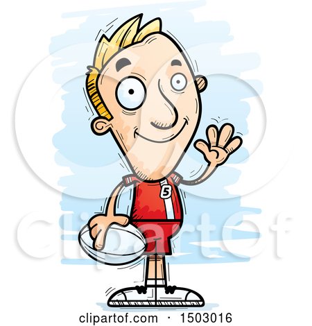 Clipart of a Waving White Male Rugby Player - Royalty Free Vector Illustration by Cory Thoman