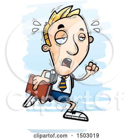 Clipart of a Tired Running White Male Private School Student - Royalty Free Vector Illustration by Cory Thoman