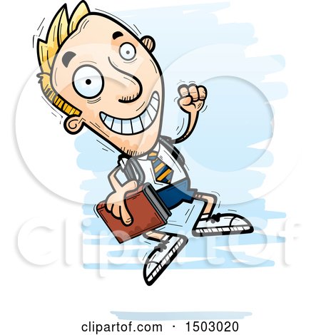 Clipart of a Jumping White Male Private School Student - Royalty Free Vector Illustration by Cory Thoman