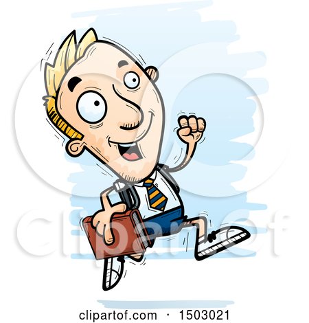 Clipart of a Running White Male Private School Student - Royalty Free Vector Illustration by Cory Thoman