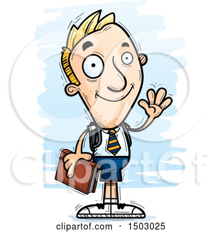 Clipart of a Waving White Male Private School Student - Royalty Free Vector Illustration by Cory Thoman