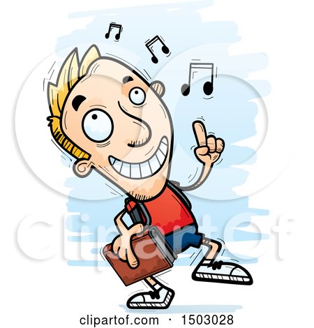 Clipart of a White Male College Student Doing a Happy Dance - Royalty Free Vector Illustration by Cory Thoman