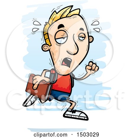 Clipart of a Tired Running White Male College Student - Royalty Free Vector Illustration by Cory Thoman