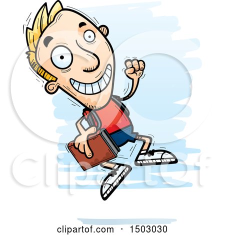 Clipart of a Jumping White Male College Student - Royalty Free Vector Illustration by Cory Thoman