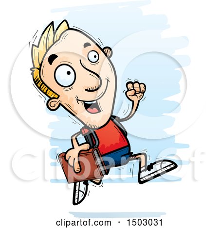 Clipart of a Running White Male College Student - Royalty Free Vector Illustration by Cory Thoman