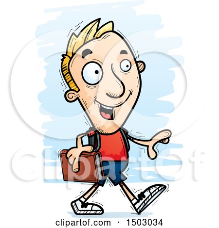Clipart of a Walking White Male College Student - Royalty Free Vector Illustration by Cory Thoman