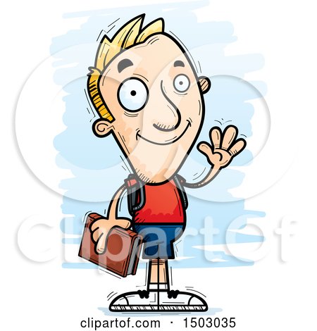 Clipart of a Waving White Male College Student - Royalty Free Vector Illustration by Cory Thoman