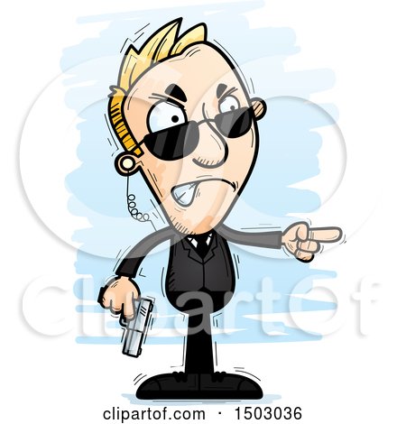 Clipart of a Mad Pointing Caucasian Man Secret Service Agent - Royalty Free Vector Illustration by Cory Thoman
