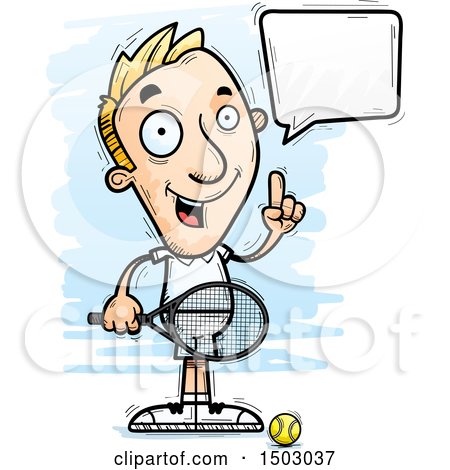 Clipart of a Talking Caucasian Man Tennis Player - Royalty Free Vector Illustration by Cory Thoman
