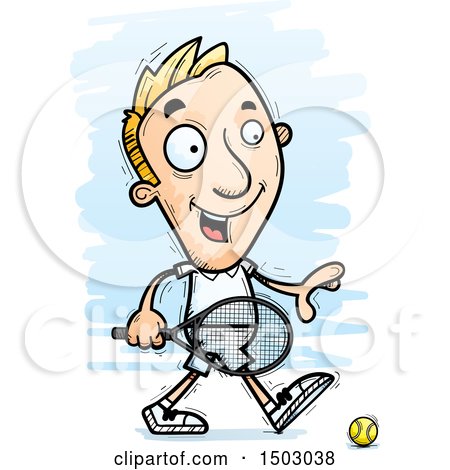 Clipart of a Walking Caucasian Man Tennis Player - Royalty Free Vector Illustration by Cory Thoman