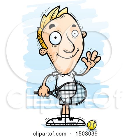 Clipart of a Waving Caucasian Man Tennis Player - Royalty Free Vector Illustration by Cory Thoman