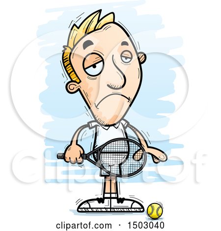 Clipart of a Sad Caucasian Man Tennis Player - Royalty Free Vector Illustration by Cory Thoman