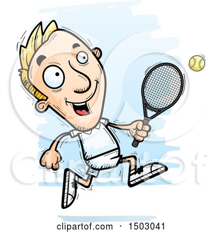 Clipart of a Running Caucasian Man Tennis Player - Royalty Free Vector Illustration by Cory Thoman