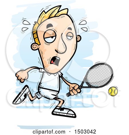 Clipart of a Tired Caucasian Man Tennis Player - Royalty Free Vector Illustration by Cory Thoman