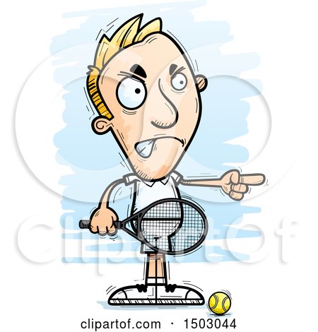 Clipart of a Mad Pointing Caucasian Man Tennis Player - Royalty Free Vector Illustration by Cory Thoman