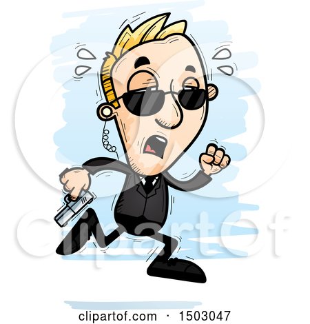 Clipart of a Tired Running Caucasian Man Secret Service Agent - Royalty Free Vector Illustration by Cory Thoman