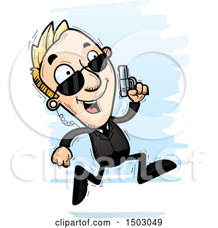 Clipart of a Running Caucasian Man Secret Service Agent - Royalty Free Vector Illustration by Cory Thoman