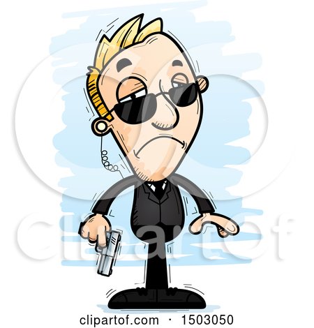 Clipart of a Sad Caucasian Man Secret Service Agent - Royalty Free Vector Illustration by Cory Thoman