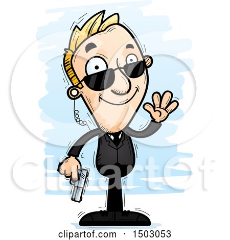 Clipart of a Waving Caucasian Man Secret Service Agent - Royalty Free Vector Illustration by Cory Thoman